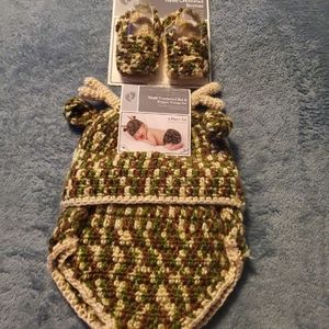 Hand crocheted baby hat, diaper cover set